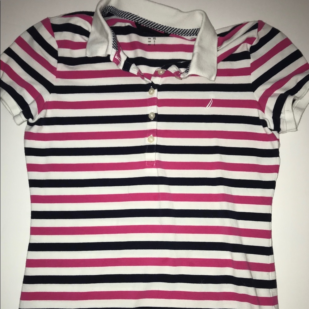 Collared pink, blue and white Nautica shirt
